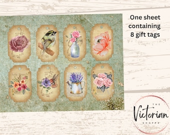 Printable Vintage Rose Gift Tags, Digital Gift Tags, Instant ...