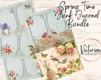 Printable Spring Junk Journal Pages, Scrapbook Digital Pages, Instant Downloadable Printable Decoupage Paper