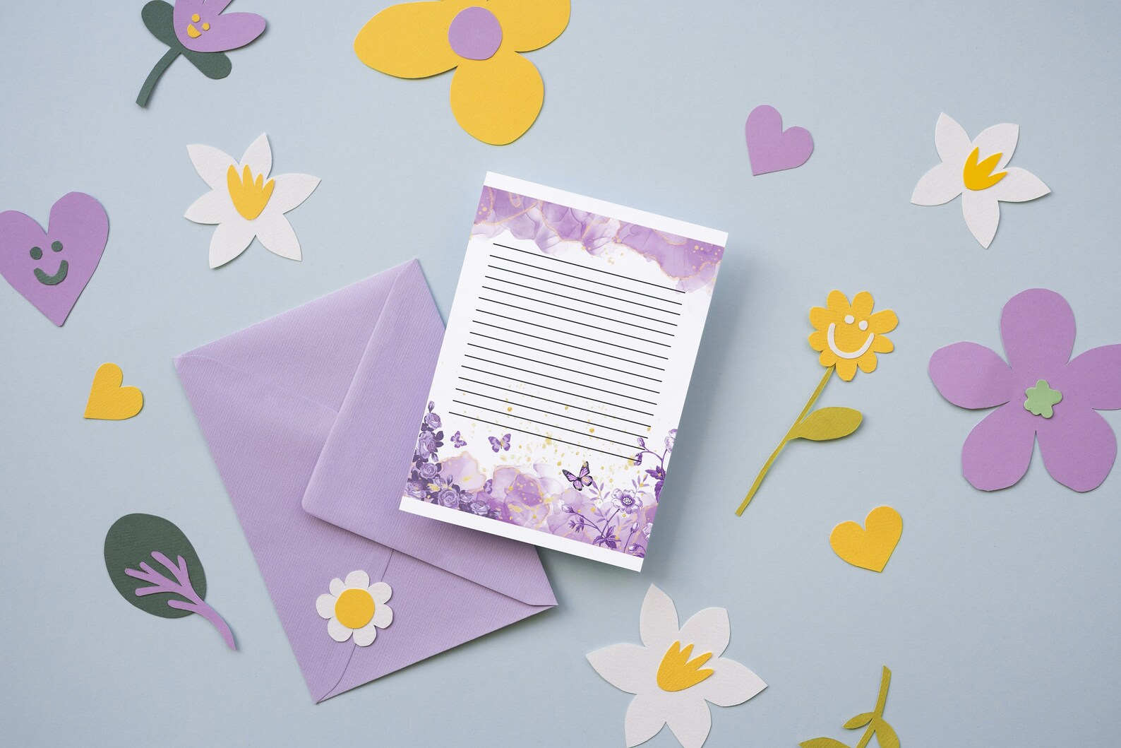 Purple Floral Printable Stationery, Digital Stationery, Instantly ...