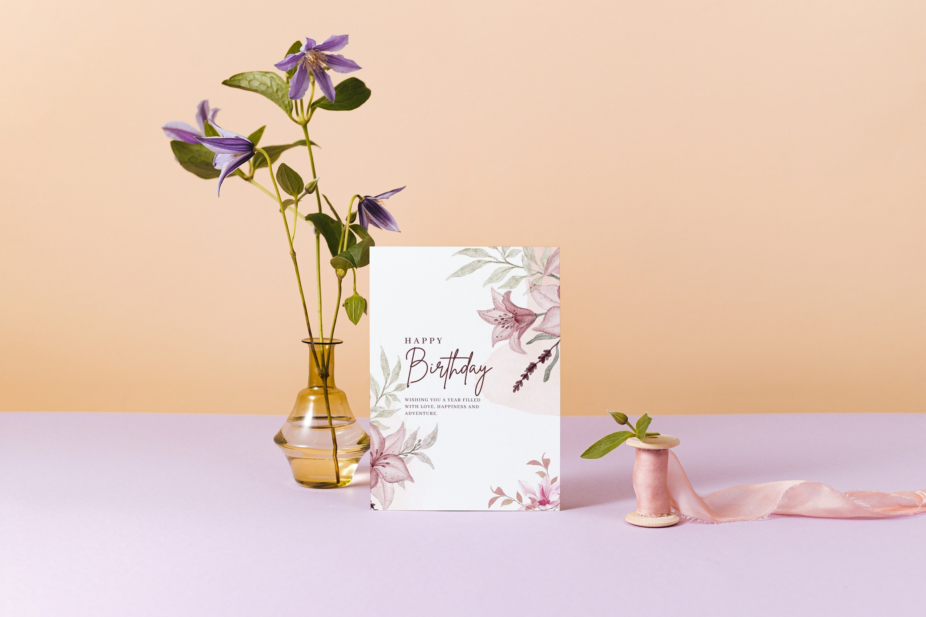 Watercolor Flowers Printable Happy Birthday Card, Digital Card, Instant ...