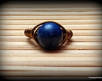 Lapis Lazuli / Vintage Bronze Wire Ring