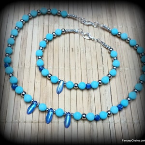 Beaded Boho Choker /  Mashan Blue Jade / Matching Anklet