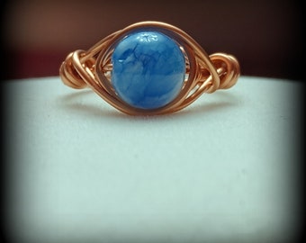 Blue Persian Jade / Copper Wire Ring