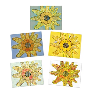 Deel vreugde met 5 zonnebloemwenskaarten - bedankbriefjes, verjaardagswensen