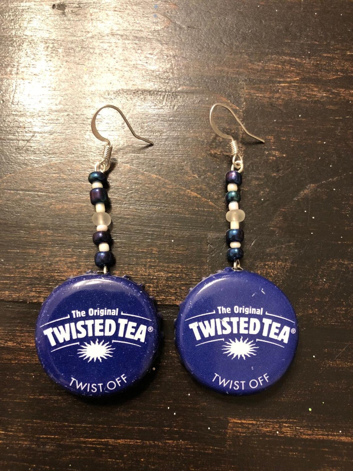 Twisted Tea Earrings Bottlecap Earrings Blue Bottle Cap Etsy