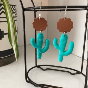 Leather Earrings | Cactus Earrings | Western Earrings | Turquoise Earrings | Western Fashion |