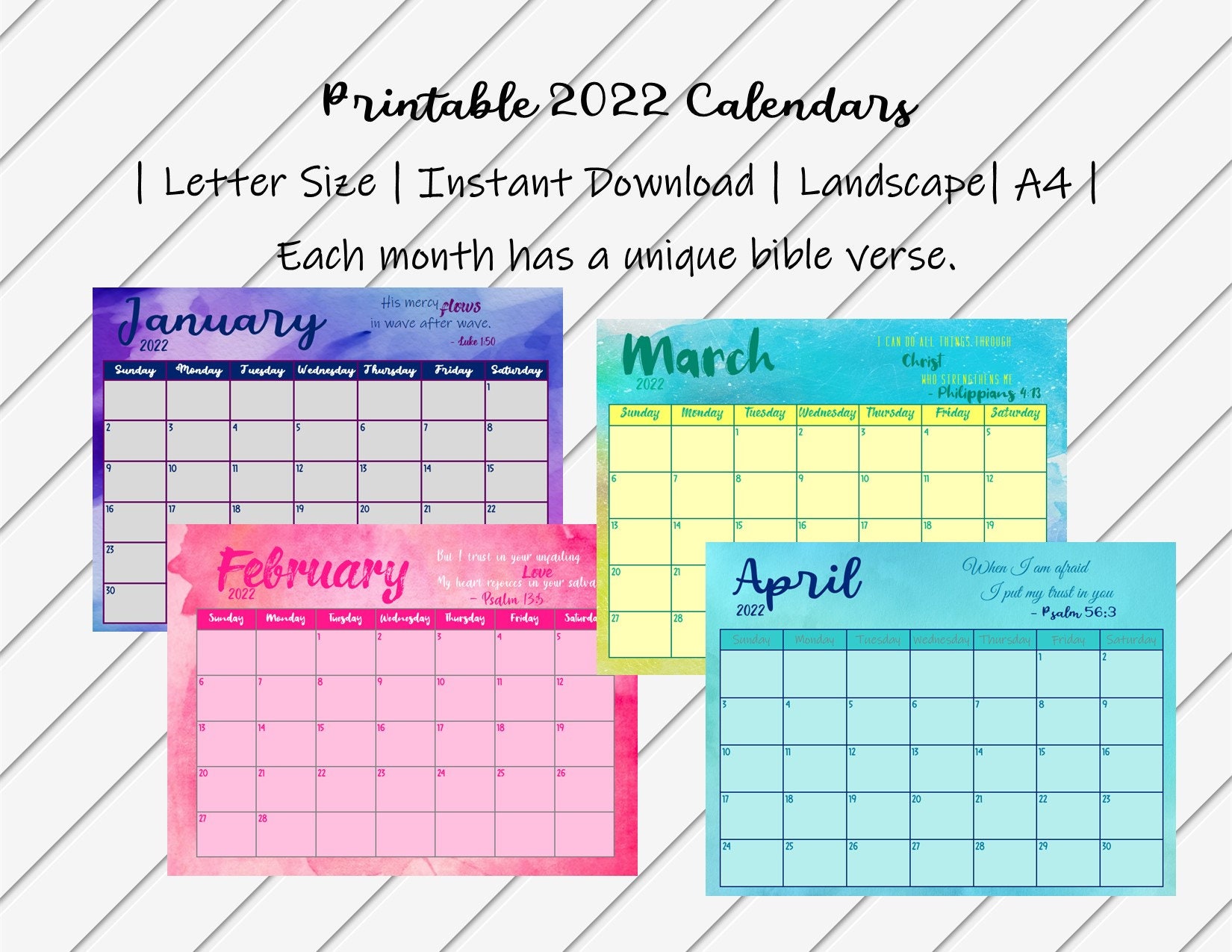 printable calendar 2022 christian calendar colorful etsy