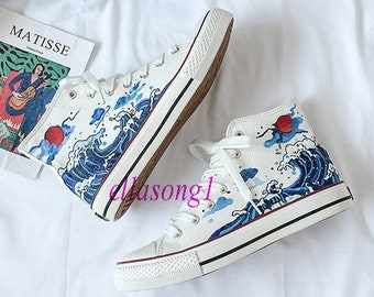 Hand Painted Draw High Top Shoes,Custom Painted Shoes,Casual Individuality Doodle Hand Drawn sneakers,custom birthday gift