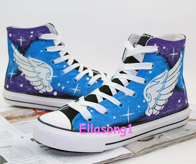 Zapatos de alas de ángel luminosas de galaxia pintados a mano, zapatillas altas dibujadas, zapatos personalizados con garabatos