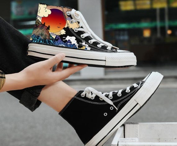 Hand Painted Personality Design Shoeshigh Top Custom Painted - Etsy
