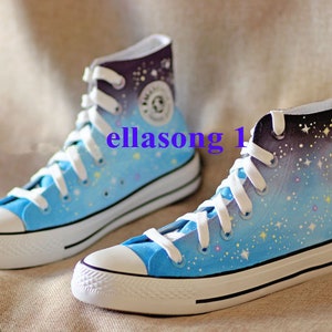 Hand bemalt Farbverlauf Galaxy Casual Schuhe, High Top benutzerdefinierte flache Schuhe, Spitze Individualität Doodle Hand gezeichnet Schuhe, bemalte Turnschuhe