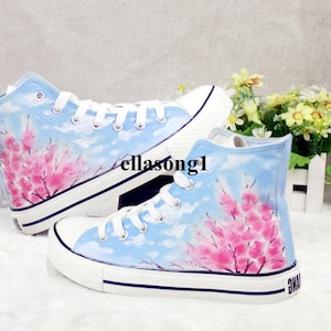 Hand Painted natural scenery City  Shoes,High Top Custom Galaxy Flat Shoes,Lace Individuality Doodle Hand Drawn sneakers,birthday gift