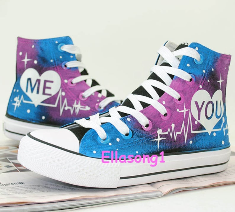Hand Painted Lovers/' Galaxy Luminous Canvas Shoes,High Top custom flat shoes,Lace Individuality Doodle Hand Drawn shoes,painted sneaker