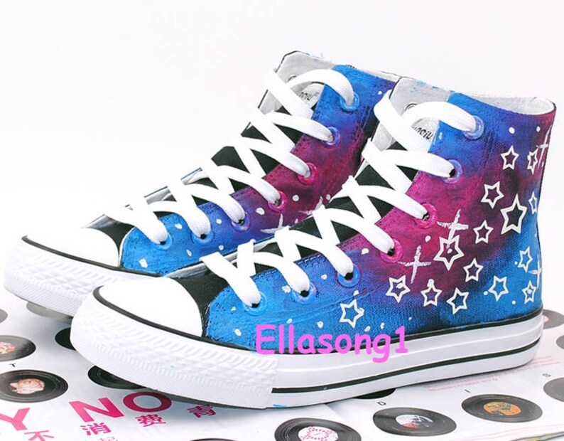 Hand Painted lovers Galaxy Luminous Canvas Shoes,High Top custom flat shoes,Lace Individuality Doodle Hand Drawn shoes,painted sneakers