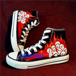 Hand Painted Flame skull Casual  Shoes,High Top custom flat shoes,Lace Individuality Doodle Hand Drawn sneakers,birthday gift