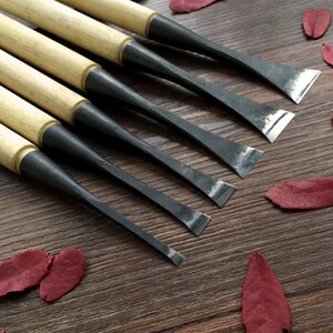 Wood Carving Flat Chisel Set | Professional Straight Edge Gouges with Wooden Handles