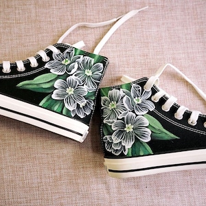 Hand Painted Flower Personality Shoes,Casual High top Custom Painted Flat Shoes,Lace Individuality Doodle Hand Drawn sneakers,birthday gift
