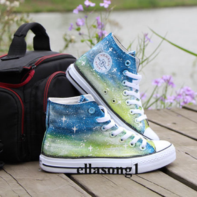Hand Painted Galaxy Canvas Shoes,Hi top custom painted shoes,Casual Lace Individuality Doodle Hand Drawn sneakers,custom birthday gift