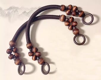 Boho Wooden Bead Bag Handles |33cm 37cm  47cm Fabric-Wrapped Handles for Totes & Crochet Bags