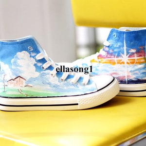 Hand Painted natural scenery City  Shoes,Casual High Top Custom Flat Shoes,Lace Individuality Doodle Hand Drawn sneakers,birthday gift