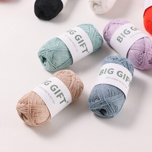 May include: Several skeins of yarn in various pastel colors including light blue, lavender, beige, and mint green. Each skein is wrapped in a white paper band featuring the text BIG GIFT in bold black letters along with smaller Korean characters.