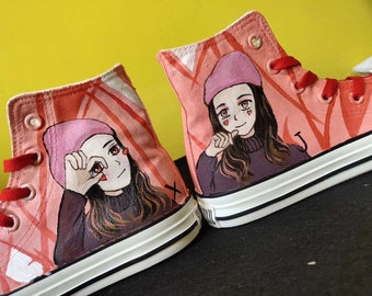 Hand Painted Girl Lovely Cartoon  Shoes,Hi top custom painted shoes,Casual Lace Individuality Doodle Hand Drawn sneakers,birthday gift