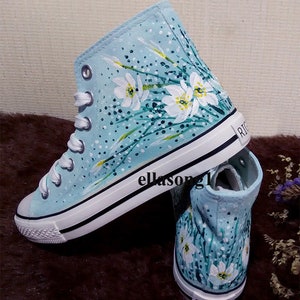 Zapatos florales pintados a mano, zapatos pintados a medida de la parte superior alta, casual encaje individualidad Doodle manos dibujadas zapatillas, regalo de cumpleaños personalizado