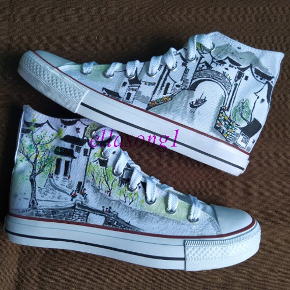Hand Painted Natural Scenery Shoes,casual High Top Custom Flat