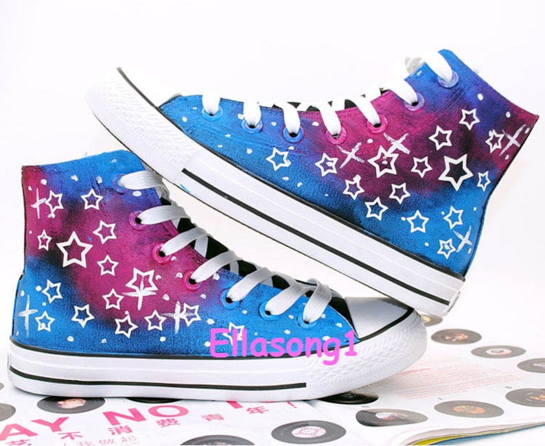 Hand Painted lovers Galaxy Luminous Canvas Shoes,High Top custom flat shoes,Lace Individuality Doodle Hand Drawn shoes,painted sneakers