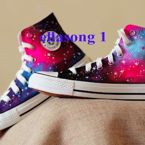 Hand Painted Gradient Galaxy Casual  Shoes,High Top custom flat shoes, Lace Individuality Doodle Hand Drawn sneakers,birthday gift