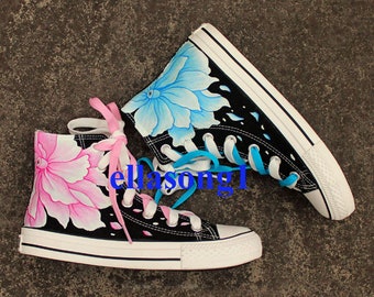 Hand Painted flowers Shoes Girls Casual High Top Flat Shoes,Custom Painting Sneakers,Casual Lace Individuality Doodle Hand Drawn shoes