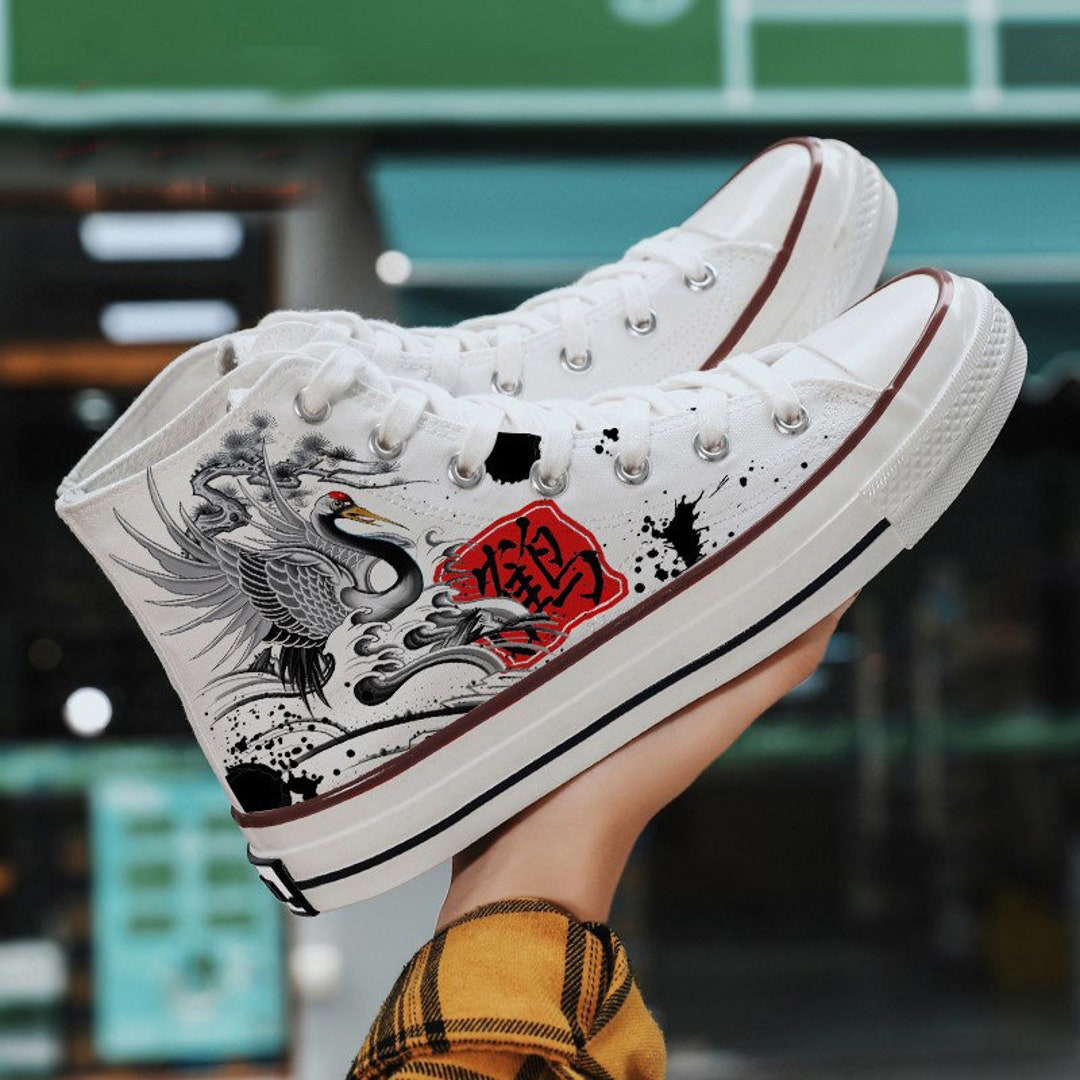 Hand Painted Crane Shoes,custom Painted Shoes Flat Shoes,casual