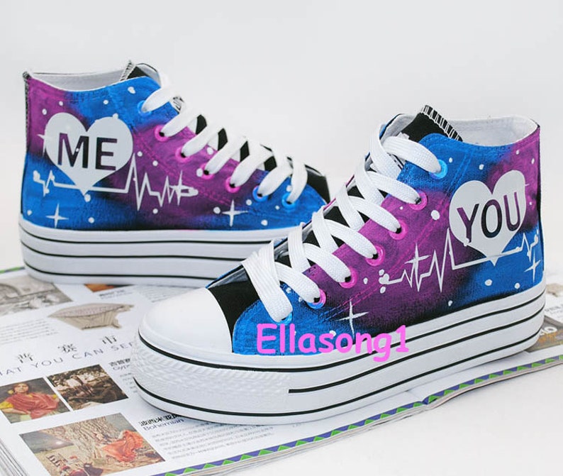 Hand Painted Lovers/' Galaxy Luminous Canvas Shoes,High Top custom flat shoes,Lace Individuality Doodle Hand Drawn shoes,painted sneaker