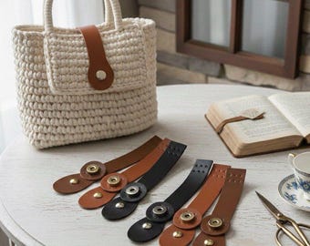 DIY Woven Raffia Purse Supplies | Pre-Holed Leather Magnet Snap Patch for Handmade  Handheld Bags