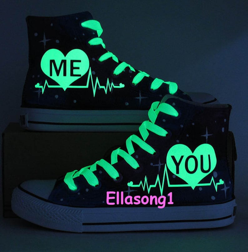 Hand Painted Lovers/' Galaxy Luminous Canvas Shoes,High Top custom flat shoes,Lace Individuality Doodle Hand Drawn shoes,painted sneaker