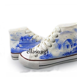 Zapatos de diseño de personalidad pintados a mano, zapatos pintados a medida de alto nivel, zapatos de encaje casual doodle individualidad dibujado a mano zapatillas, regalo de cumpleaños