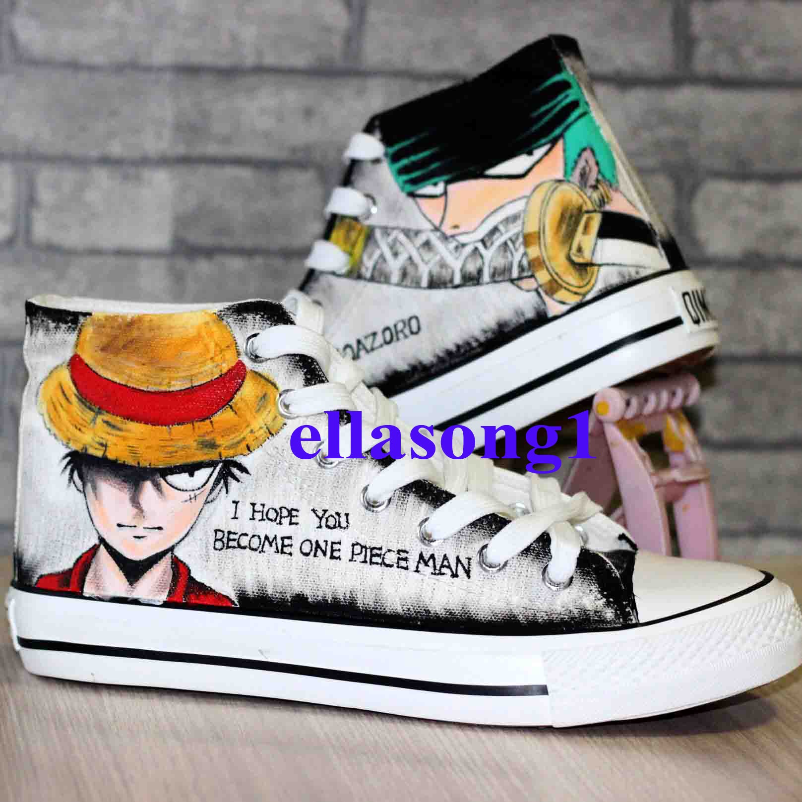 Hand Painted Anime Canvas Shoes High Top Custom One Piece Etsy