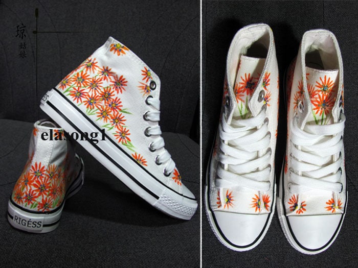 Hand Painted Flower Shoeshi Top Custom Painted Shoescasual Etsy UK
