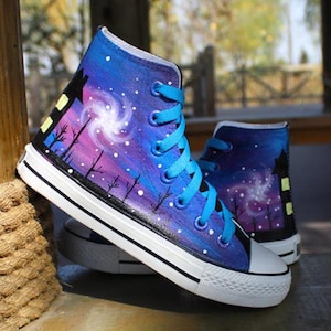 Hand Painted Galaxy Casual  Shoes,High Top custom flat shoes, Lace Individuality Doodle Hand Drawn sneakers,birthday gift