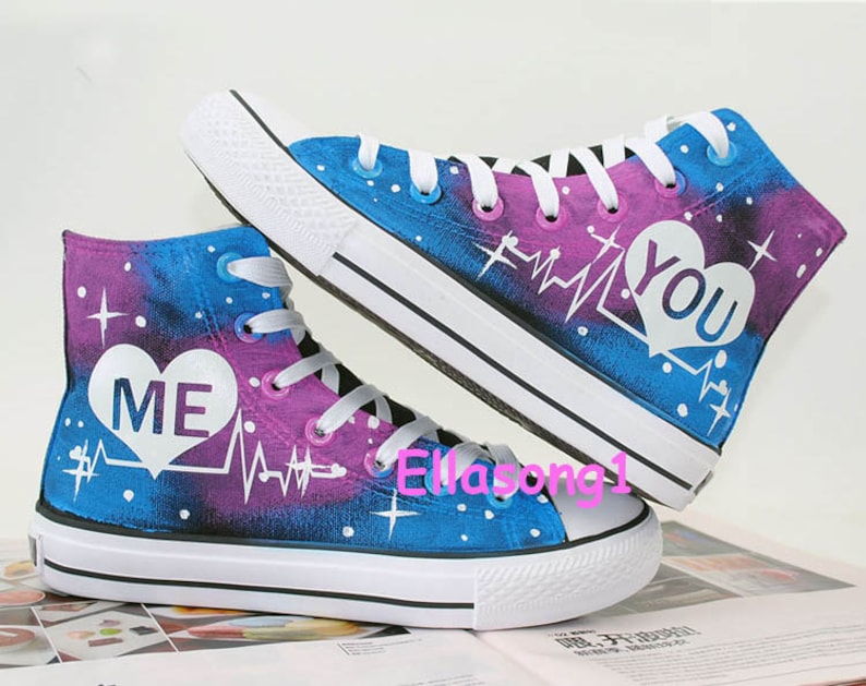 Hand Painted Lovers/' Galaxy Luminous Canvas Shoes,High Top custom flat shoes,Lace Individuality Doodle Hand Drawn shoes,painted sneaker