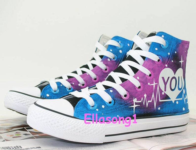 Hand Painted Lovers/' Galaxy Luminous Canvas Shoes,High Top custom flat shoes,Lace Individuality Doodle Hand Drawn shoes,painted sneaker