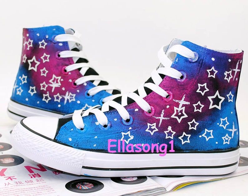Hand Painted lovers Galaxy Luminous Canvas Shoes,High Top custom flat shoes,Lace Individuality Doodle Hand Drawn shoes,painted sneakers