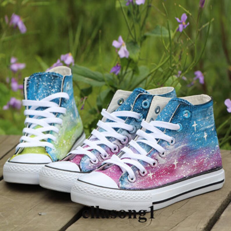 Hand Painted Galaxy Canvas Shoes,Hi top custom painted shoes,Casual Lace Individuality Doodle Hand Drawn sneakers,custom birthday gift