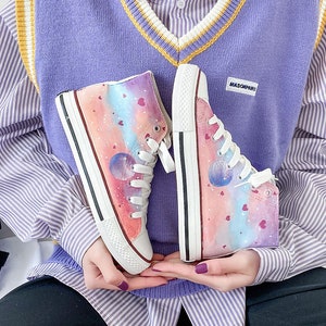 Hand Painted Galaxy Design Casual Shoes,High Top Custom Sport Shoes,Lace Individuality Doodle Hand Drawn Sneakers,Birthday Gift