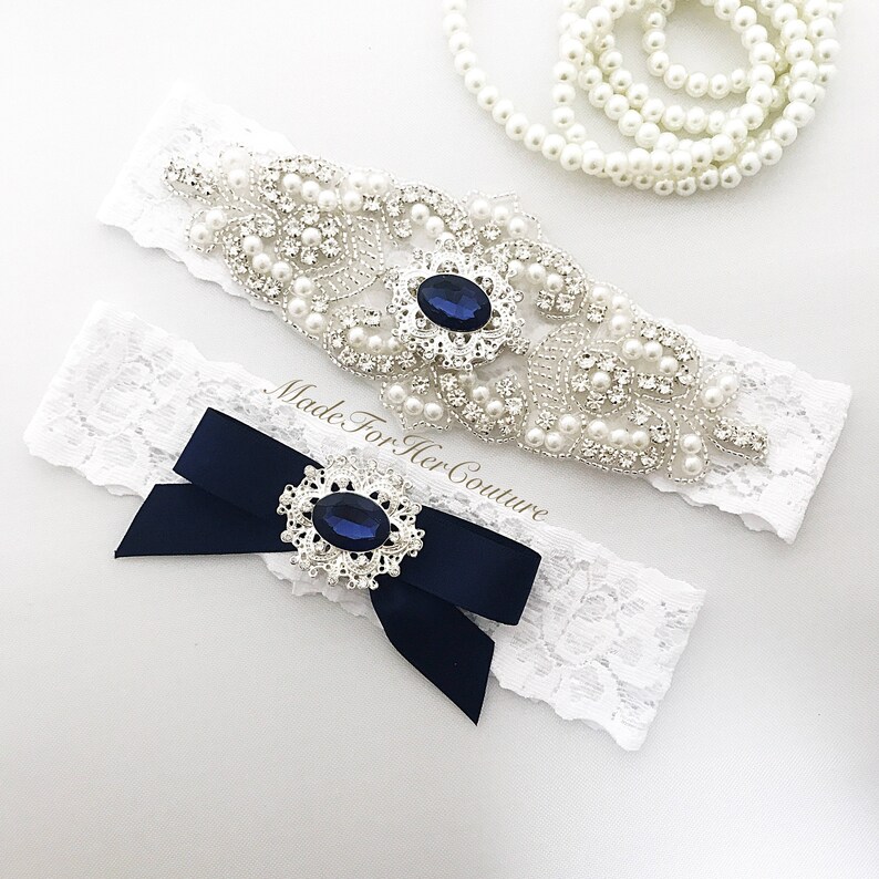 Wedding Garter Bridal Garter Something Blue Navy Wedding - Etsy