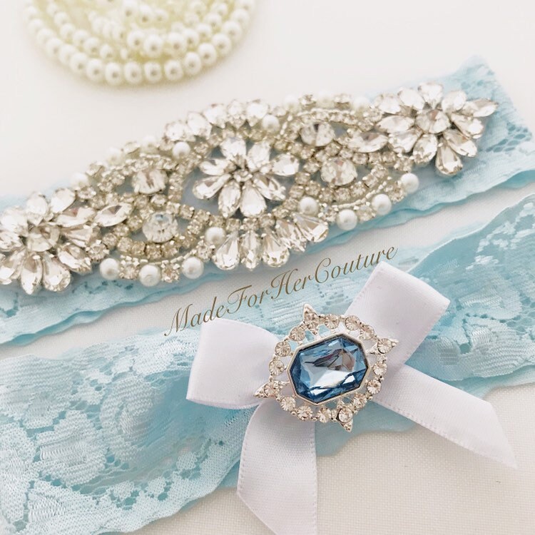 Something blue wedding/bridal garter set garters for wedding | Etsy