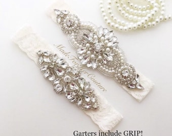Liga nupcial de cristal marfil: Ligas de encaje con agarre