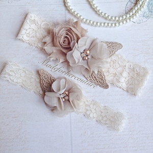 Tan Wedding Garter-vintage Lace Garter-Bridal Garter-tan Garter, beige bridal garter, rustic Garter-vintage wedding garter, Champagne Garter