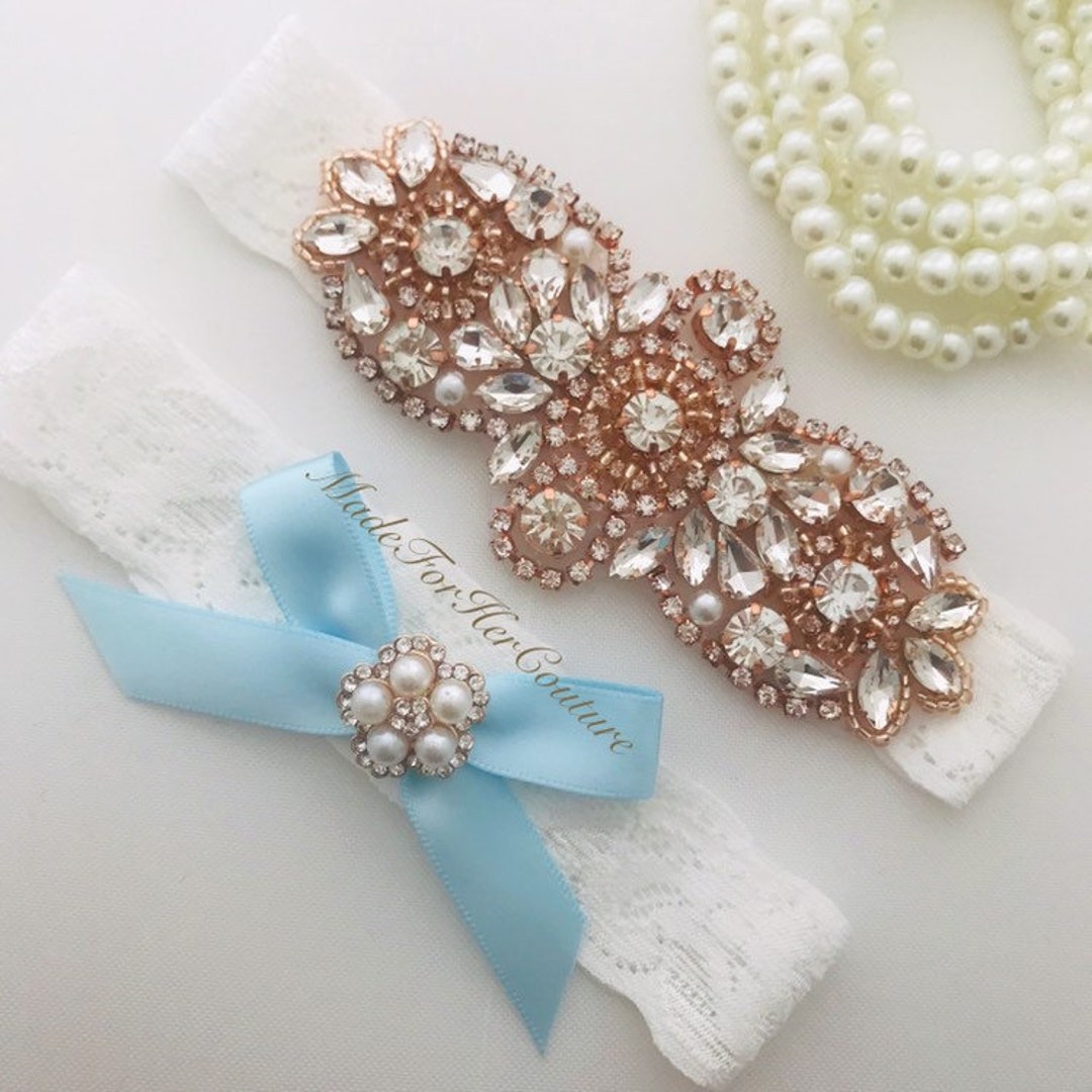 Ligas Boda Ligas Novia Boda - Juego 2 Unidades, Perlas Y Flores Vintage,  Elástico Ajustable | Azul Real, Talla Única Accesorios Boda Azul Real, image size:1080x1080