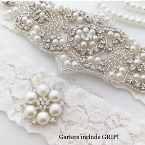 Wedding Garter, Bridal Garter, Ivory Garter, Crystal Pearl Garter Set, Vintage Garter, Wedding Garter Belt, Garters for wedding